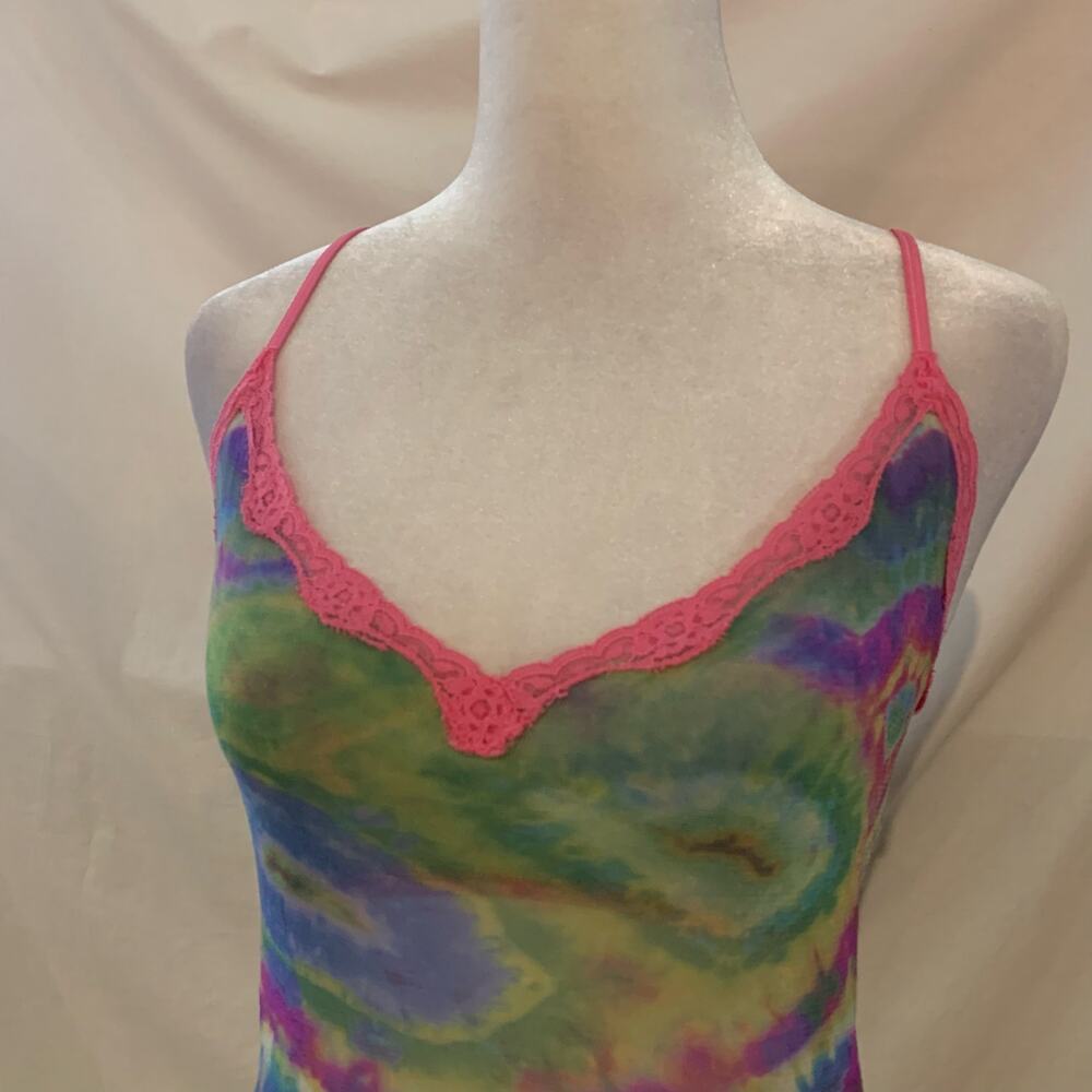 Vintage Y2K Victoria’s Secret Tie-Dye Mesh Cami Pink Lace Small - Picture 2 of 4